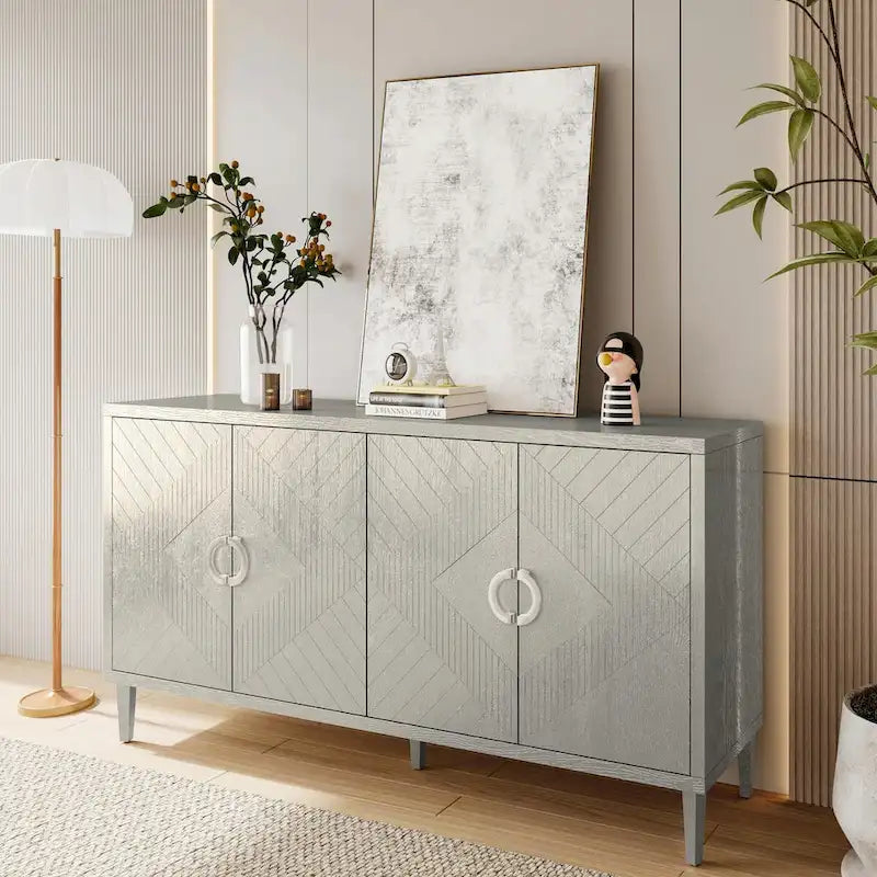 4-Door Storage Cabinet with Pine Legs
