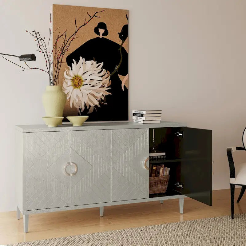 4-Door Storage Cabinet with Pine Legs