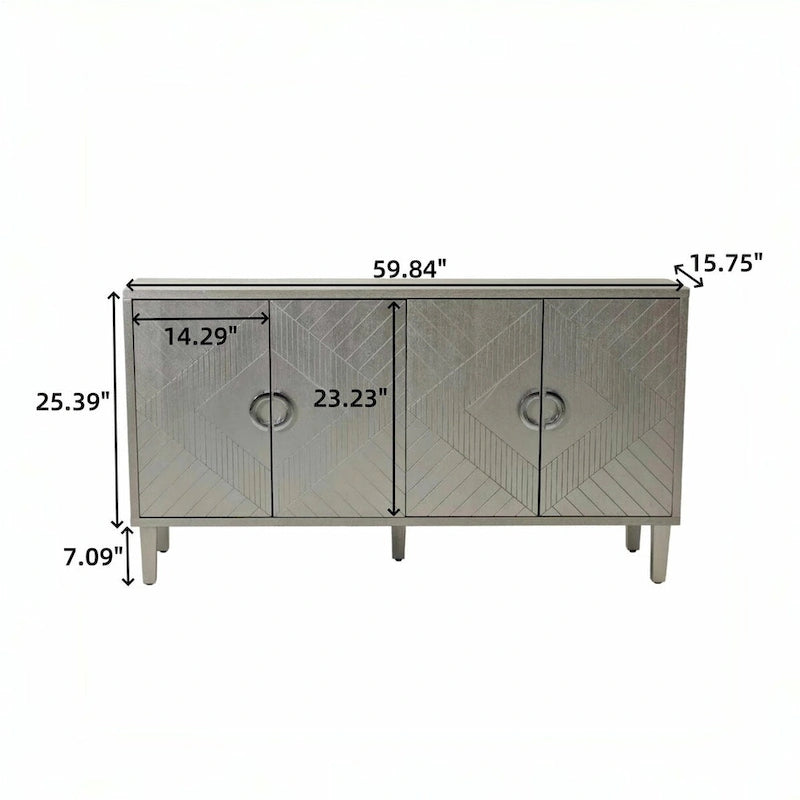 4-Door Storage Cabinet with Pine Legs