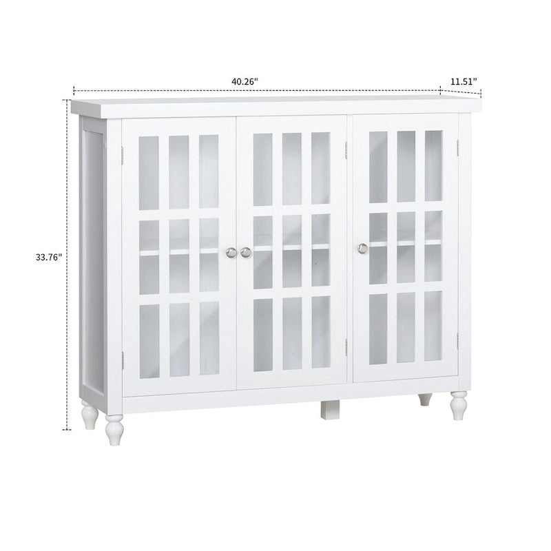 Minimalist Wooden Sideboard with Three Glass Cabinet Doors