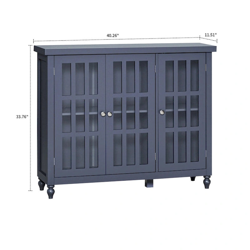 Minimalist Wooden Sideboard with Three Glass Cabinet Doors