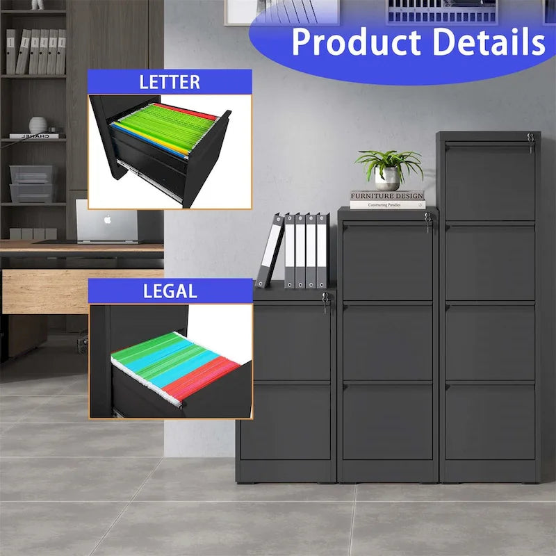 3-Drawer Metal Vertical File Cabinet with Lock