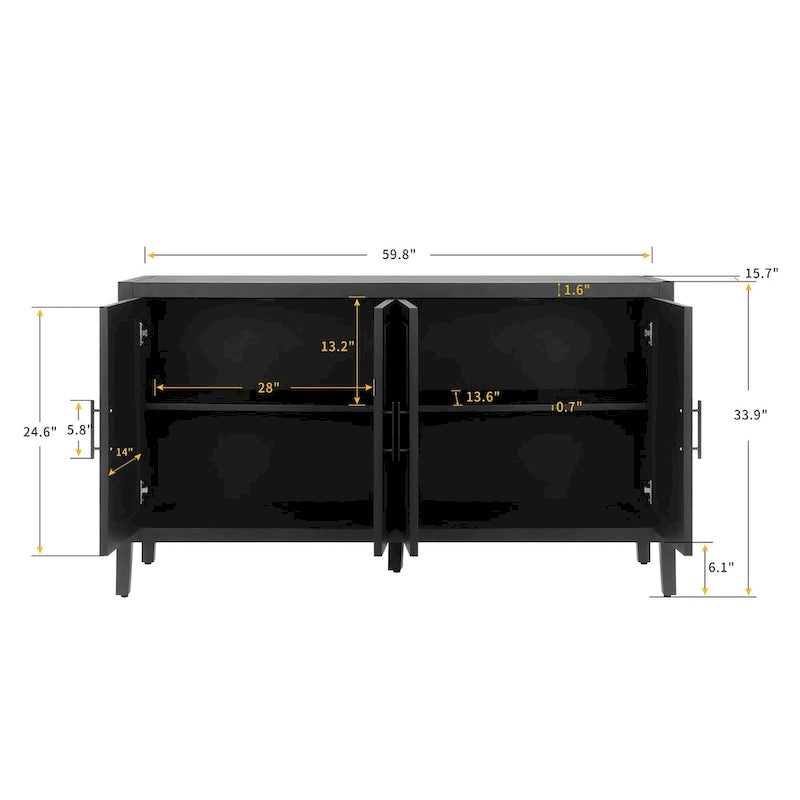 4 Door Wooden Sideboard Cabinet