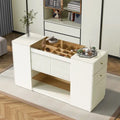 Island Vanity Dresser and Storage Cabinet with Glass Tabletop, Display Shelf & 6 Drawers