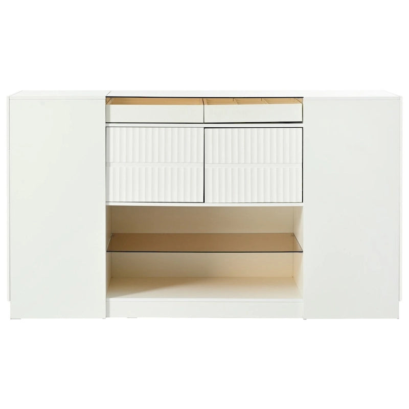Island Vanity Dresser and Storage Cabinet with Glass Tabletop, Display Shelf & 6 Drawers