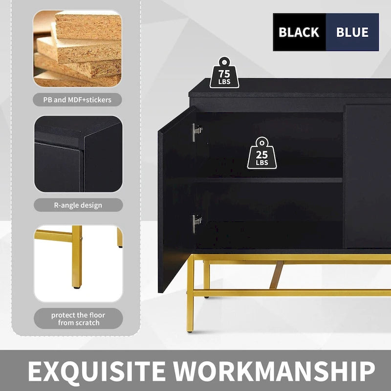 Two Door Sideboard with Gold Metal Legs for Living Room & Dining Room