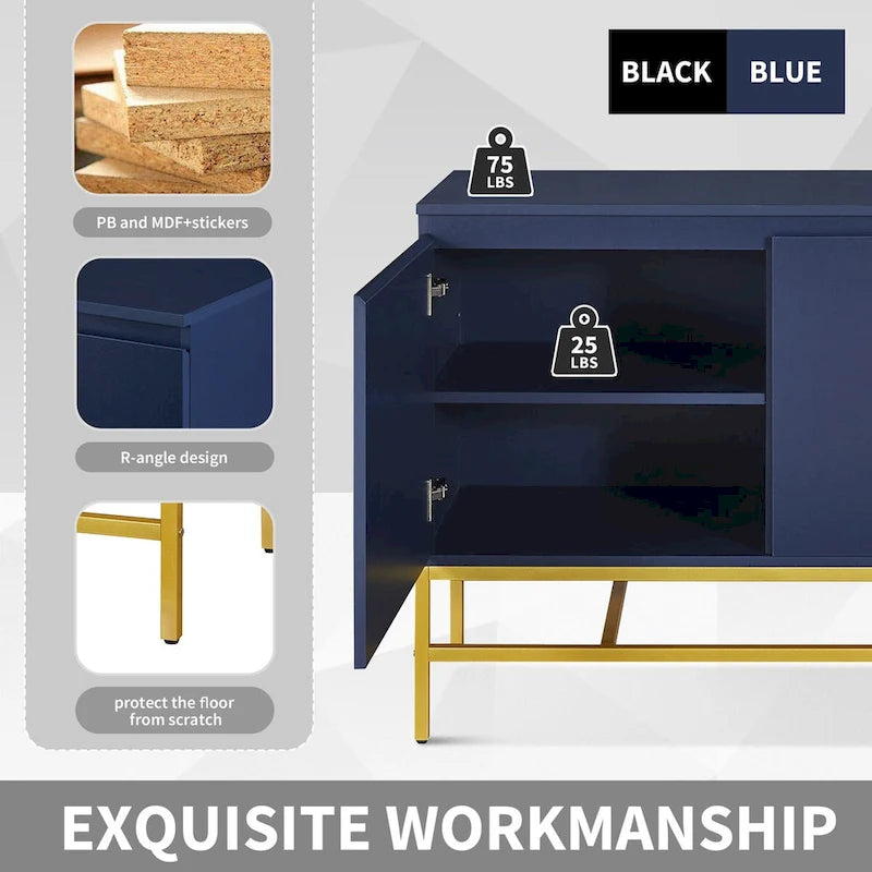 Two Door Sideboard with Gold Metal Legs for Living Room & Dining Room