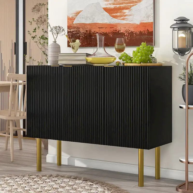 Sideboard Cabinet with Gold Metal Legs, Handles and Adjustable Shelves