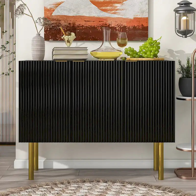 Sideboard Cabinet with Gold Metal Legs, Handles and Adjustable Shelves