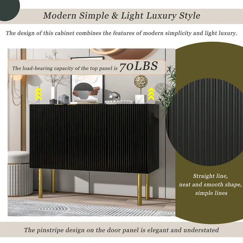 Sideboard Cabinet with Gold Metal Legs, Handles and Adjustable Shelves