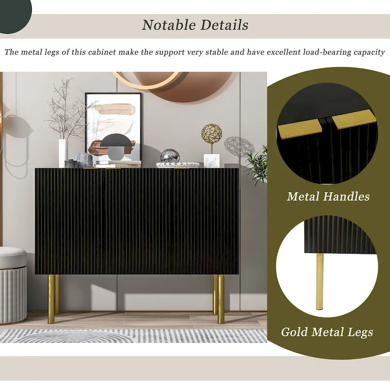 Sideboard Cabinet with Gold Metal Legs, Handles and Adjustable Shelves