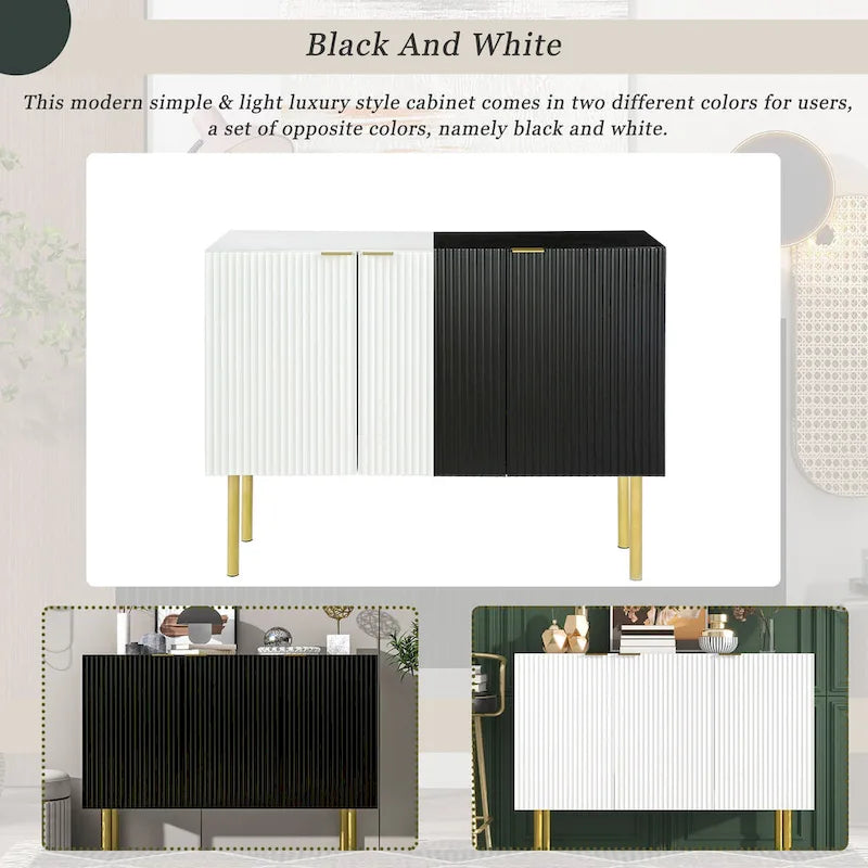 Sideboard Cabinet with Gold Metal Legs, Handles and Adjustable Shelves