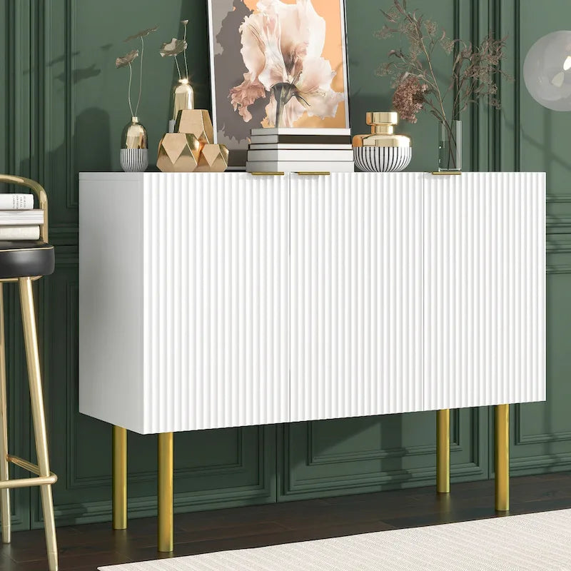 Sideboard Cabinet with Gold Metal Legs, Handles and Adjustable Shelves