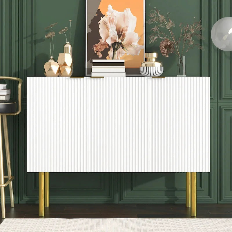 Sideboard Cabinet with Gold Metal Legs, Handles and Adjustable Shelves