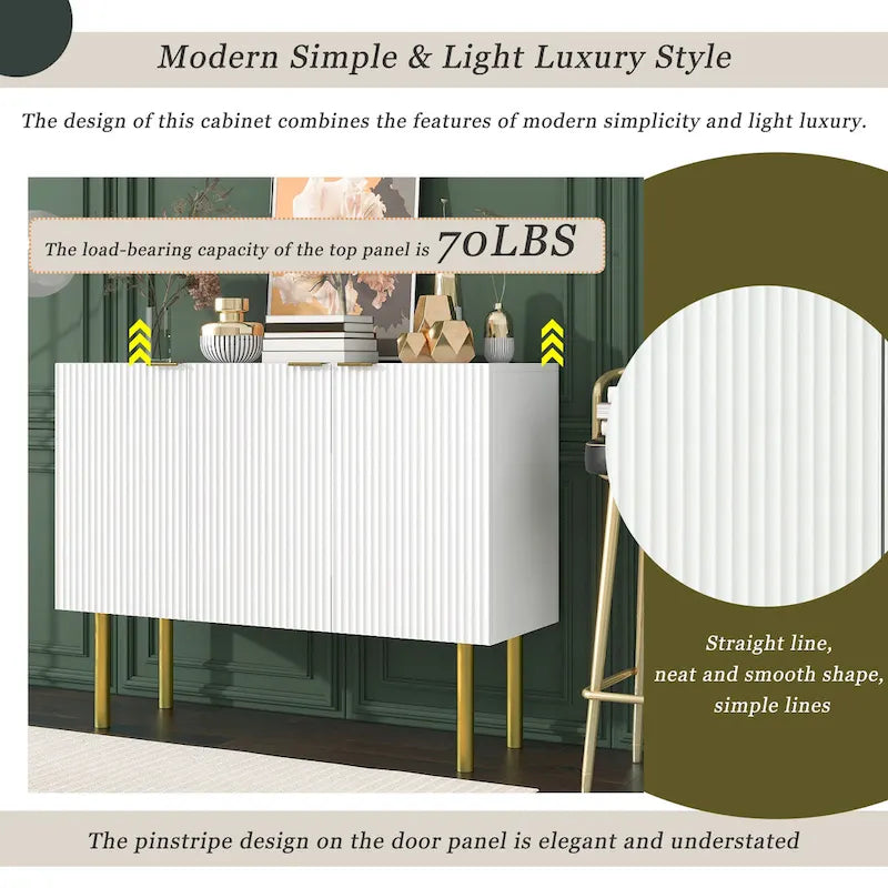 Sideboard Cabinet with Gold Metal Legs, Handles and Adjustable Shelves