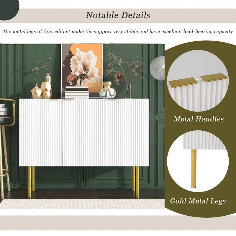 Sideboard Cabinet with Gold Metal Legs, Handles and Adjustable Shelves