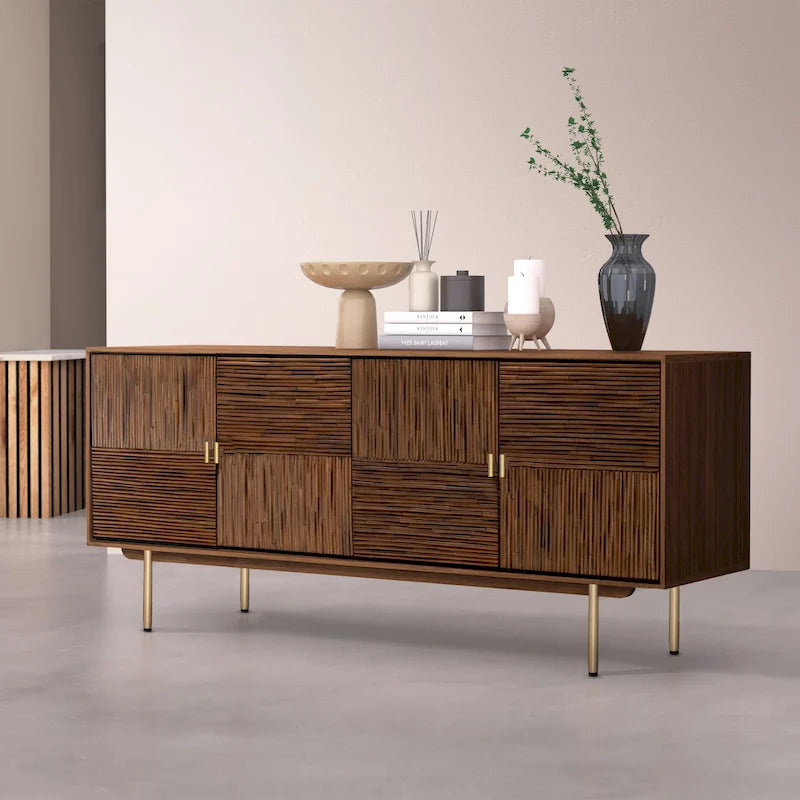 Walnut Acacia & Rattan 63" Wide Sideboard