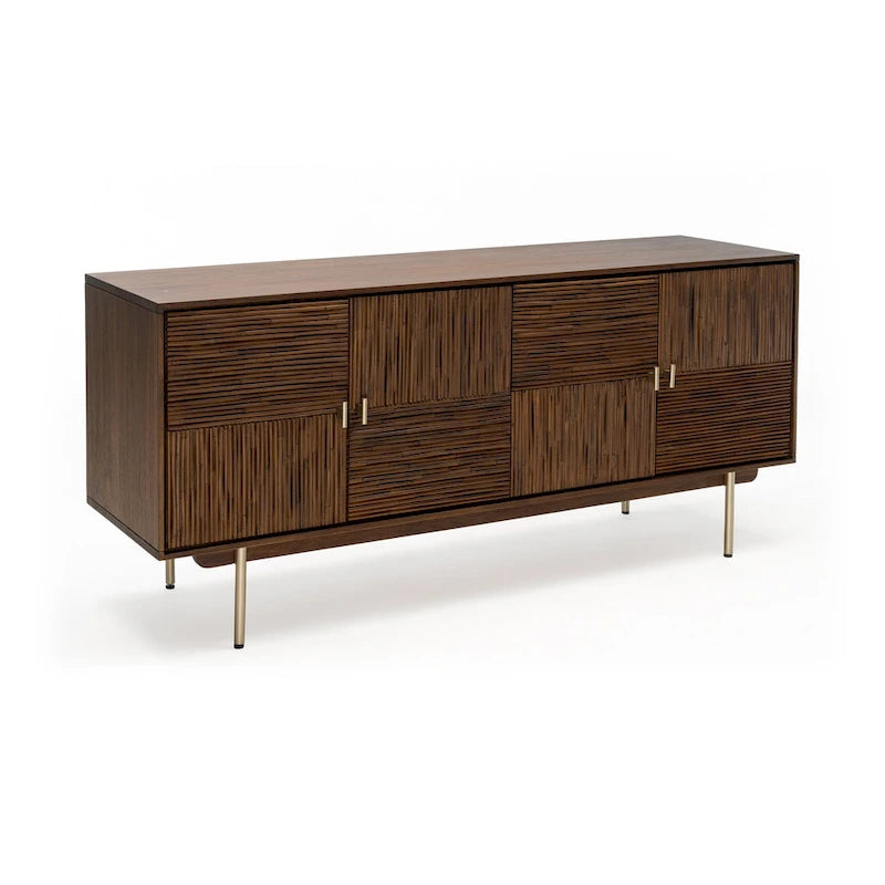 Walnut Acacia & Rattan 63" Wide Sideboard