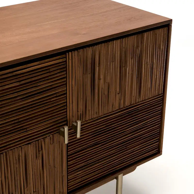 Walnut Acacia & Rattan 63" Wide Sideboard