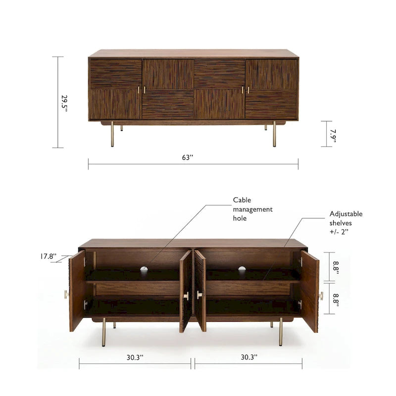 Walnut Acacia & Rattan 63" Wide Sideboard