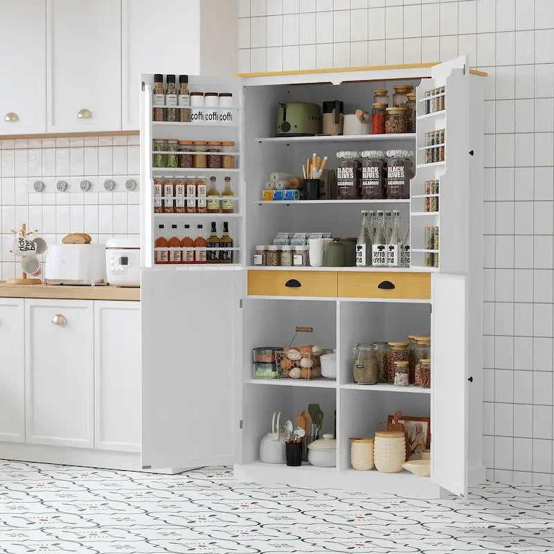 40.2x20x71.3 Inch Freestanding Kitchen Pantry Storage Cabinet with 2 Drawers & 8 Door Shelves