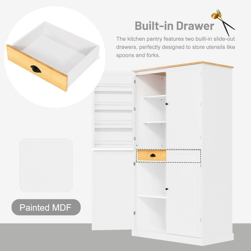 40.2x20x71.3 Inch Freestanding Kitchen Pantry Storage Cabinet with 2 Drawers & 8 Door Shelves