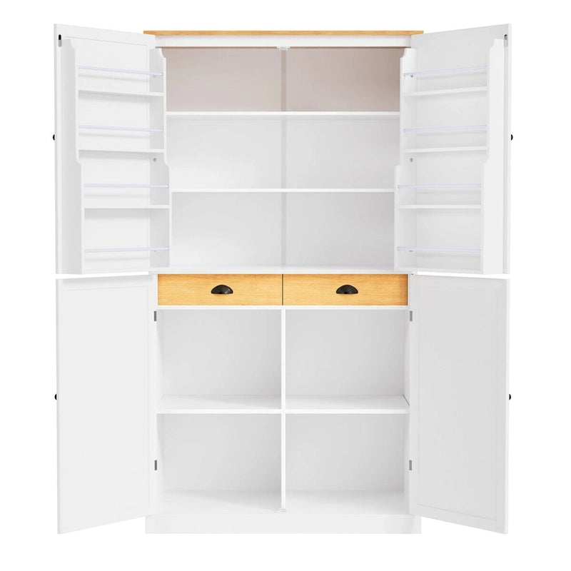 40.2x20x71.3 Inch Freestanding Kitchen Pantry Storage Cabinet with 2 Drawers & 8 Door Shelves