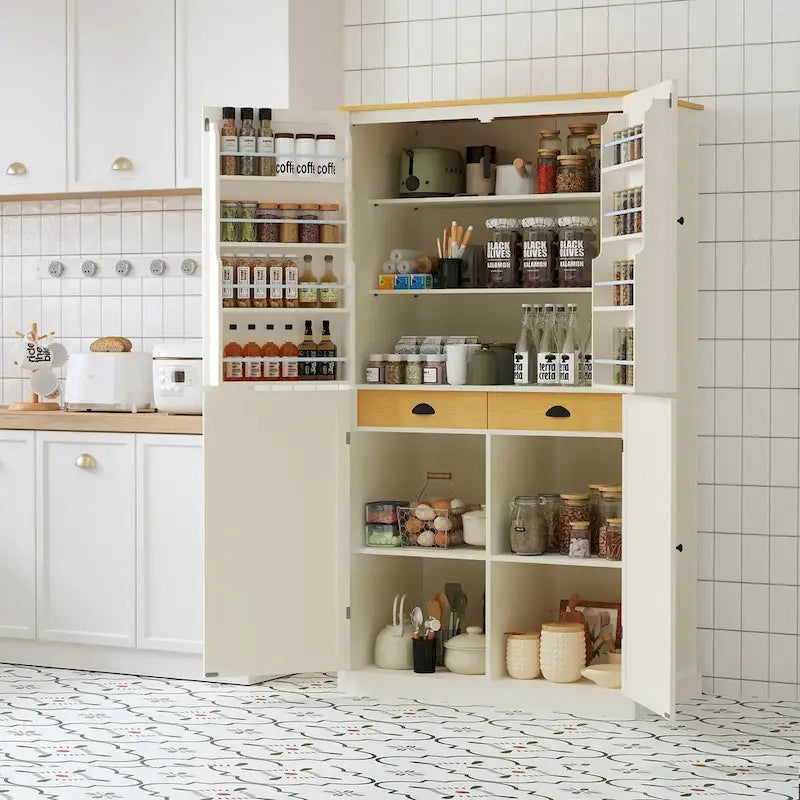 40.2x20x71.3 Inch Freestanding Kitchen Pantry Storage Cabinet with 2 Drawers & 8 Door Shelves
