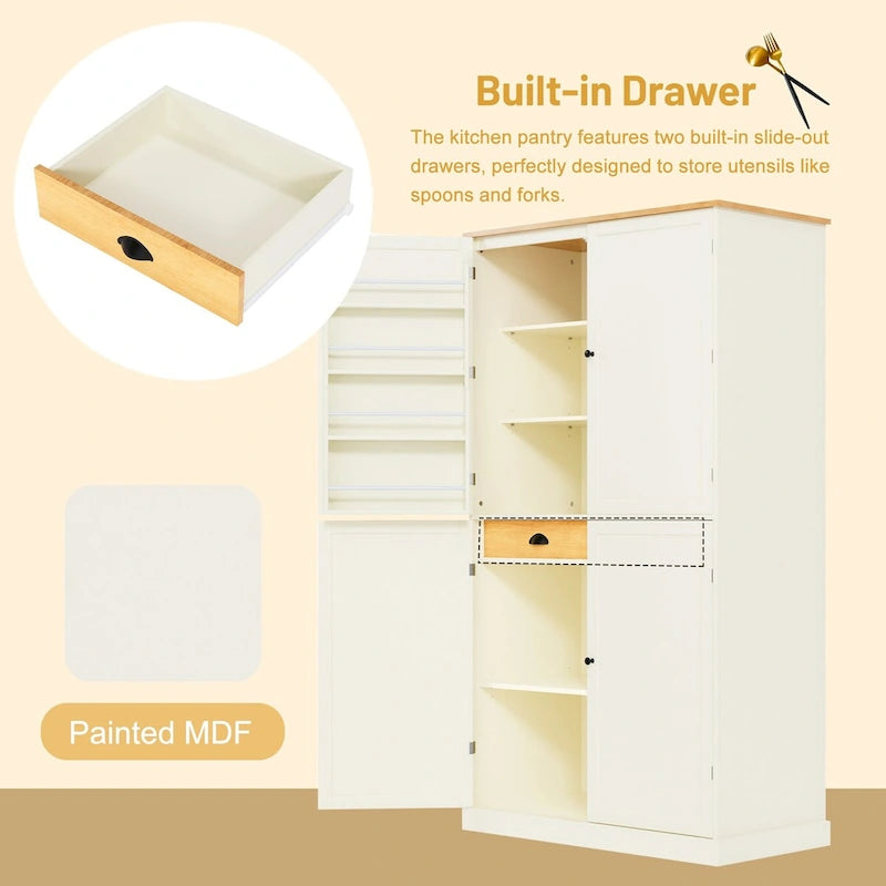 40.2x20x71.3 Inch Freestanding Kitchen Pantry Storage Cabinet with 2 Drawers & 8 Door Shelves
