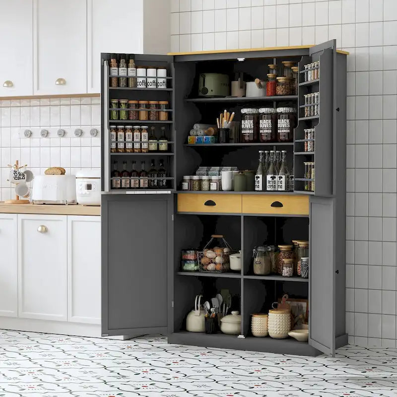 40.2x20x71.3 Inch Freestanding Kitchen Pantry Storage Cabinet with 2 Drawers & 8 Door Shelves