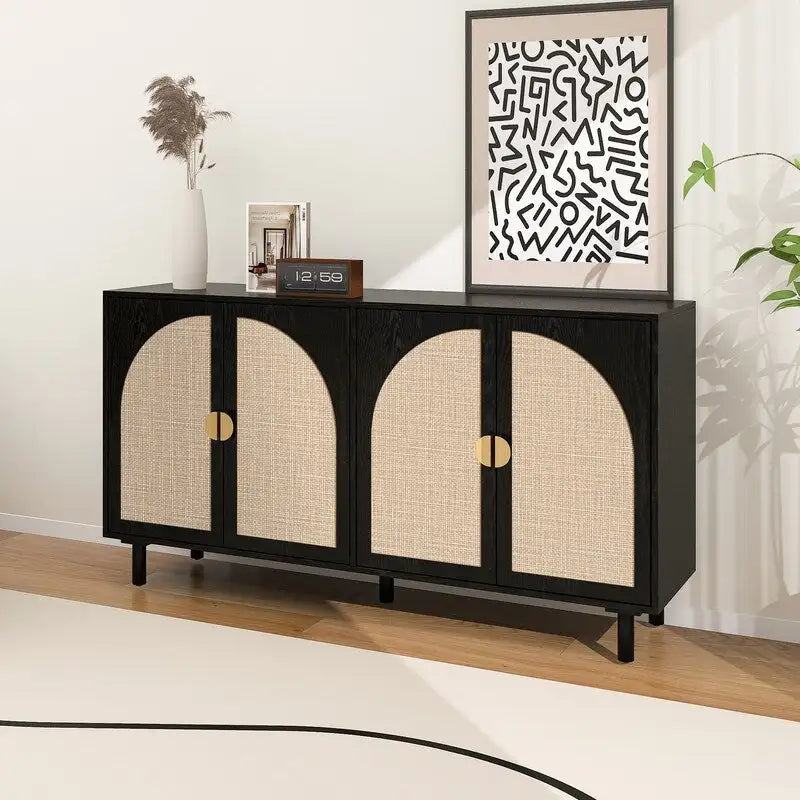 4-Door Rattan Storage Cabinet