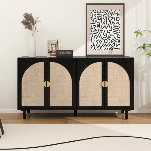 4-Door Rattan Storage Cabinet