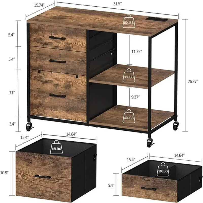 Lateral File Cabinet with Power Outlets - 15.75"D x 31.5"W x 26.37"H