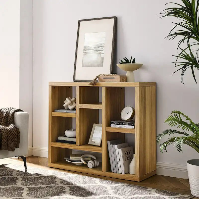 Open Shelf Bookcase with 7 Cube Storage Spaces, Freestanding Floor Standing Display Cabinet for Entryway