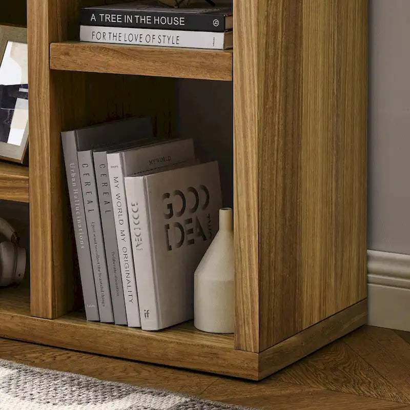 Open Shelf Bookcase with 7 Cube Storage Spaces, Freestanding Floor Standing Display Cabinet for Entryway