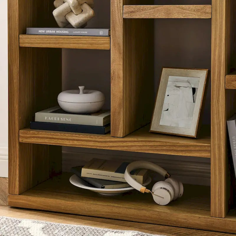 Open Shelf Bookcase with 7 Cube Storage Spaces, Freestanding Floor Standing Display Cabinet for Entryway