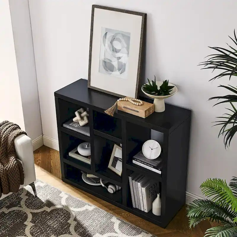 Open Shelf Bookcase with 7 Cube Storage Spaces, Freestanding Floor Standing Display Cabinet for Entryway