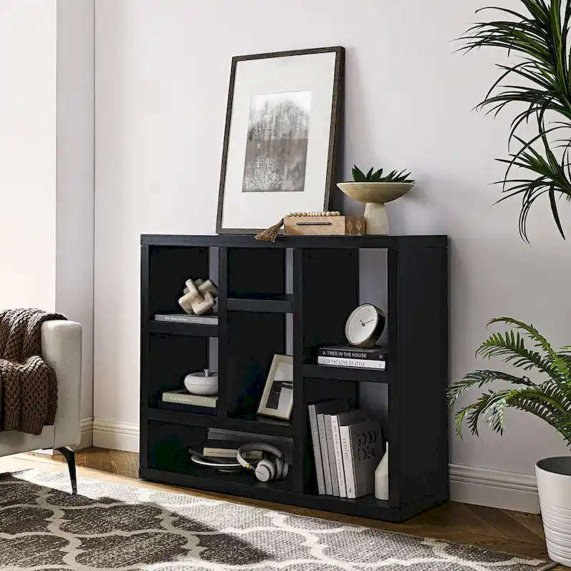 Open Shelf Bookcase with 7 Cube Storage Spaces, Freestanding Floor Standing Display Cabinet for Entryway