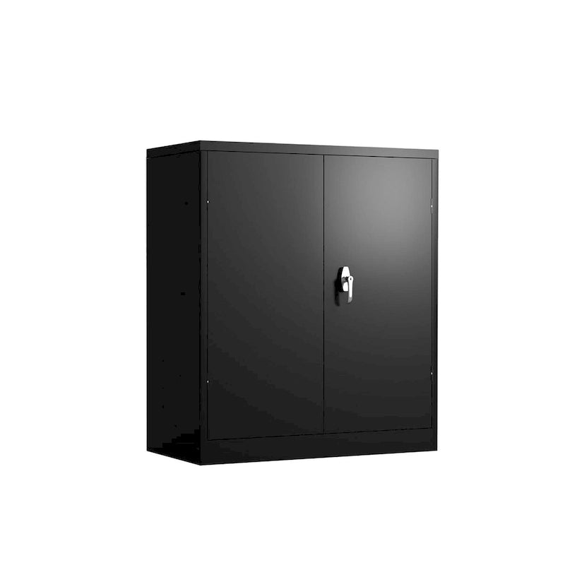 Metal Storage Cabinet with 2 Doors and 2 Shelves, Lockable Steel Cabinet for Office, Garage & Warehouse