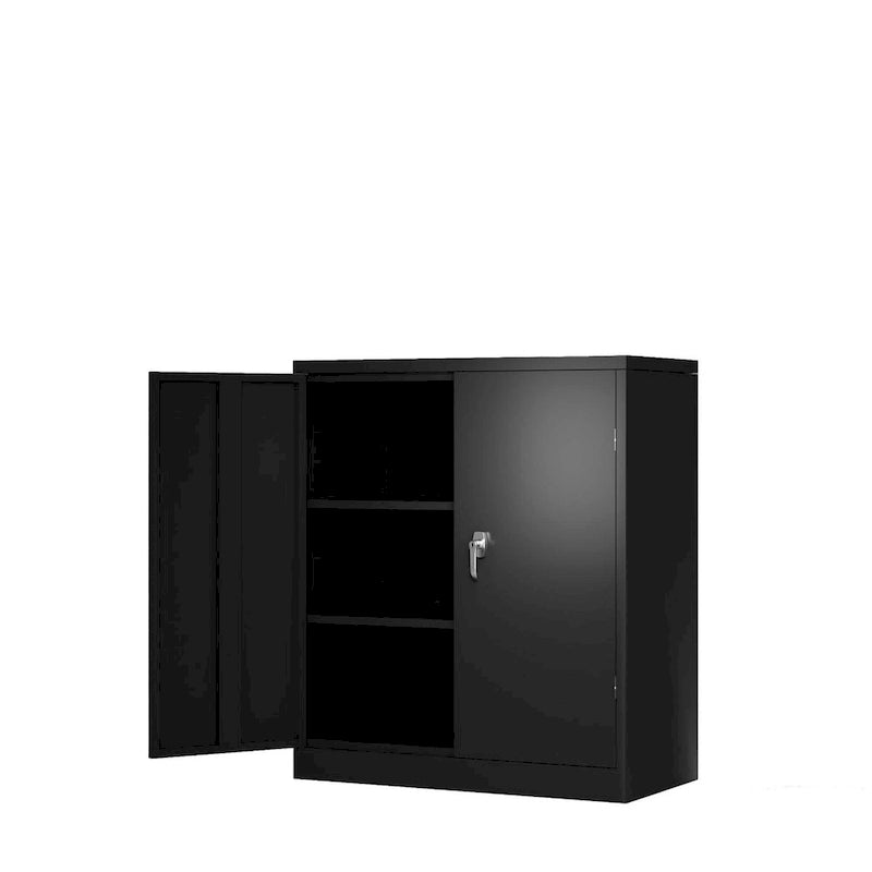 Metal Storage Cabinet with 2 Doors and 2 Shelves, Lockable Steel Cabinet for Office, Garage & Warehouse