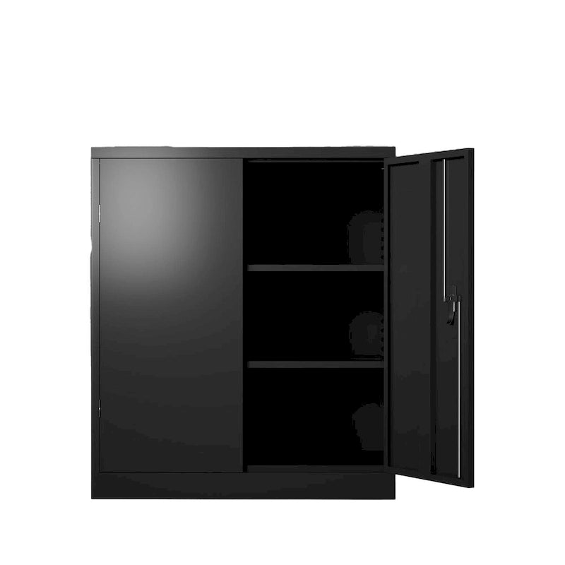 Metal Storage Cabinet with 2 Doors and 2 Shelves, Lockable Steel Cabinet for Office, Garage & Warehouse