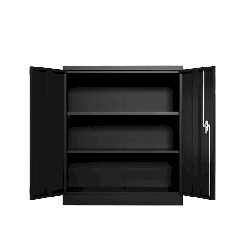 Metal Storage Cabinet with 2 Doors and 2 Shelves, Lockable Steel Cabinet for Office, Garage & Warehouse