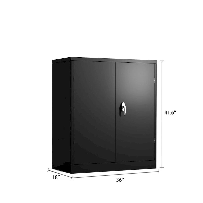 Metal Storage Cabinet with 2 Doors and 2 Shelves, Lockable Steel Cabinet for Office, Garage & Warehouse