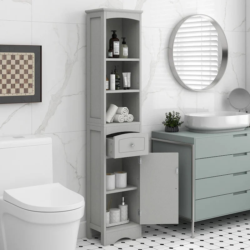 Tall Bathroom Freestanding Storage Cabinet with Drawer