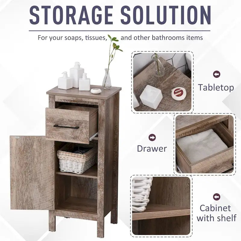 Bathroom Cabinet Storage Cupboard with Drawer and Adjustable Shelf
