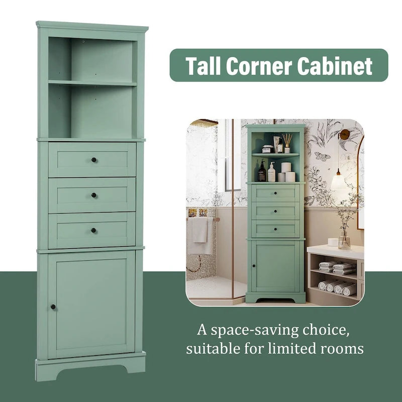 69" Tall Wood 1-Door Bathroom Cabinet in Green with Adjustable Shelf