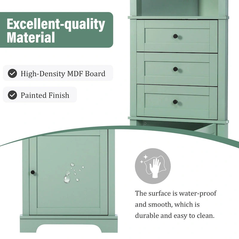 69" Tall Wood 1-Door Bathroom Cabinet in Green with Adjustable Shelf