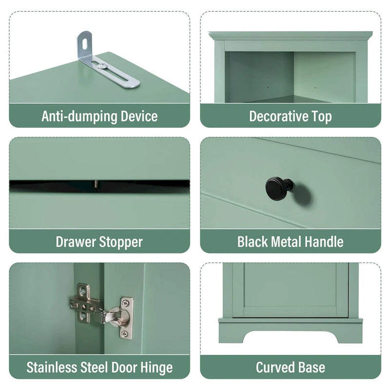 69" Tall Wood 1-Door Bathroom Cabinet in Green with Adjustable Shelf