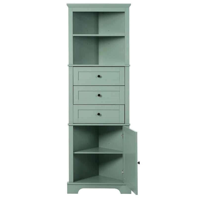 69" Tall Wood 1-Door Bathroom Cabinet in Green with Adjustable Shelf
