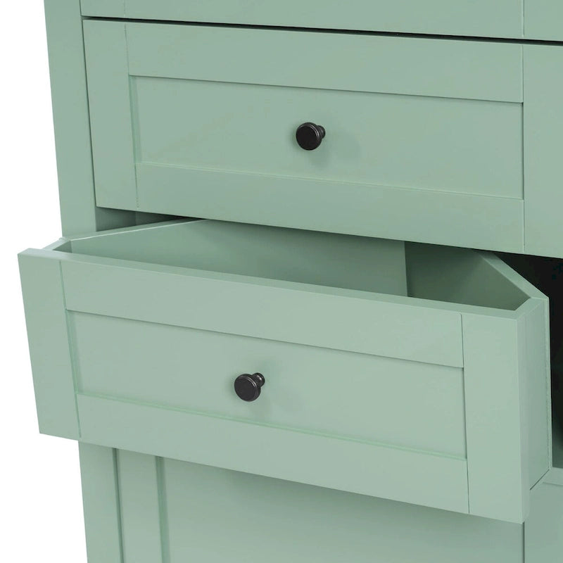 69" Tall Wood 1-Door Bathroom Cabinet in Green with Adjustable Shelf